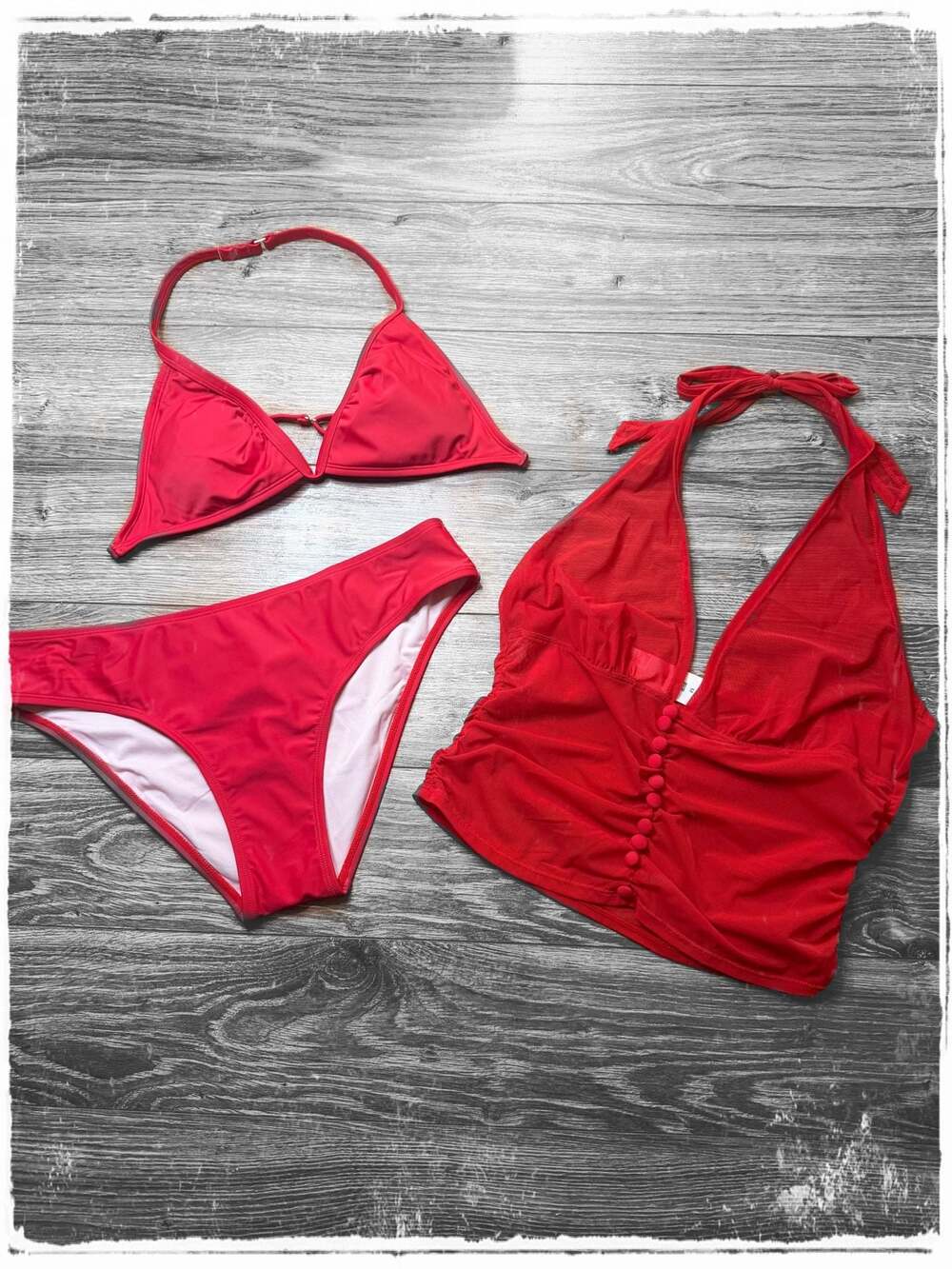 CUPSHE Irresistible Red 3-Piece Halter Tankini Set